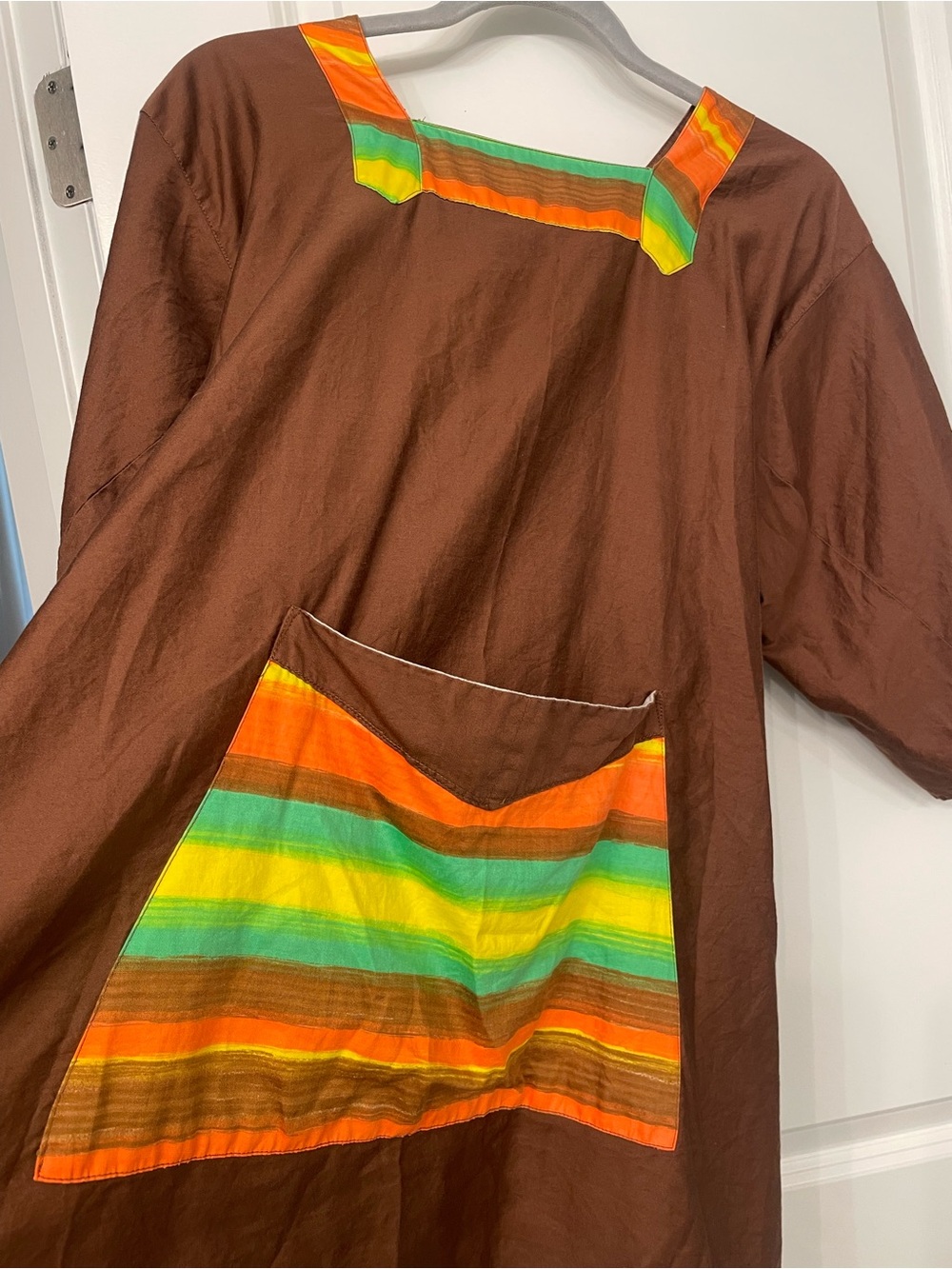 Vintage 60s Brown Striped Smocked Pinafore